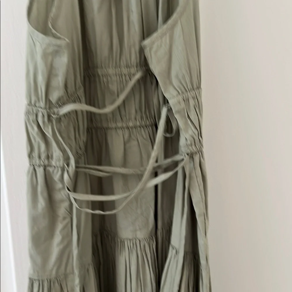 J. Crew Sage Green Tiered Midi Dress